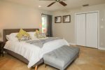 Spacious master suite: bedroom bench provides space to unpack